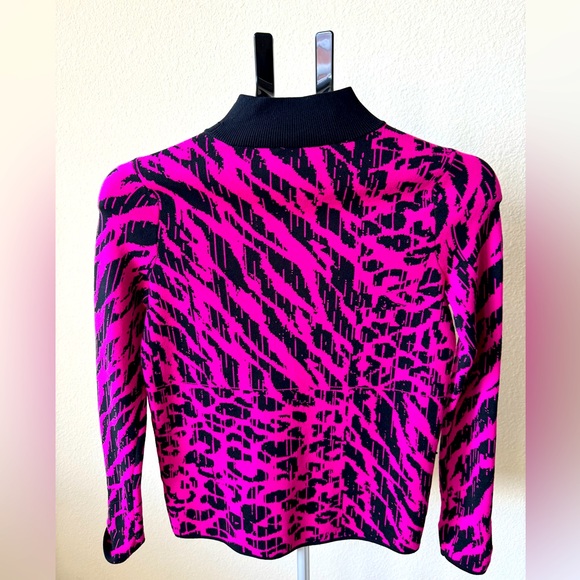 Sweaters - Womens Pink&Black Animal Print Sweater